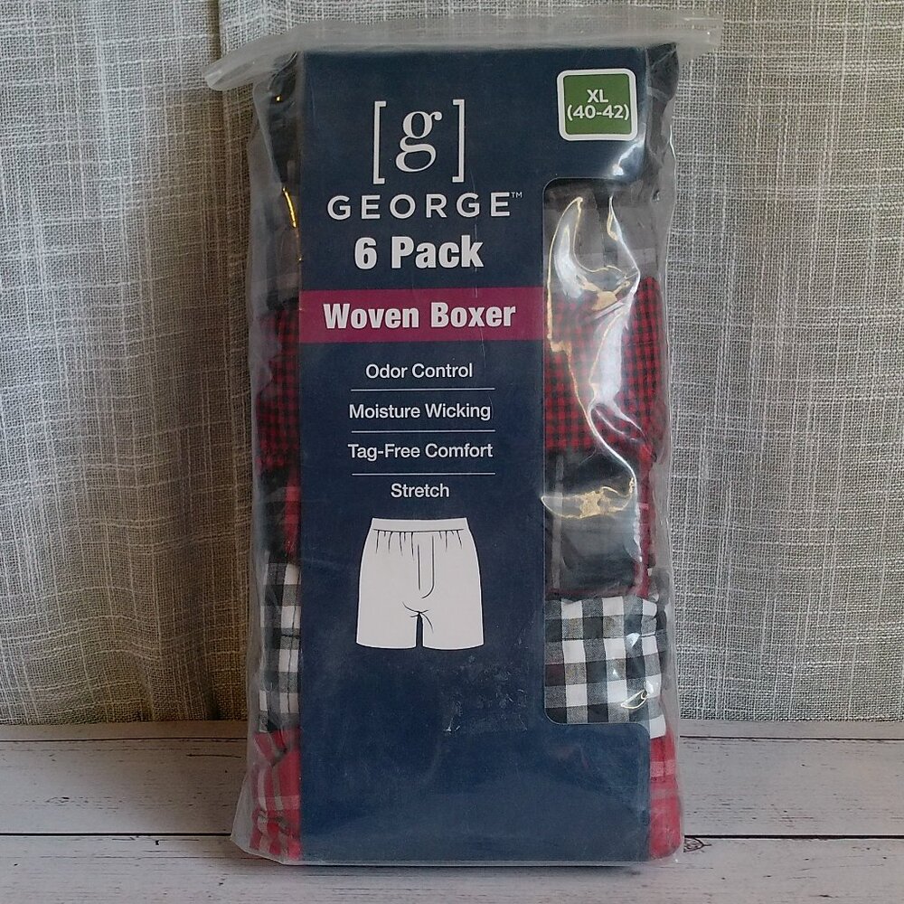 6-Pack George Plaid Woven Boxers, Size XL